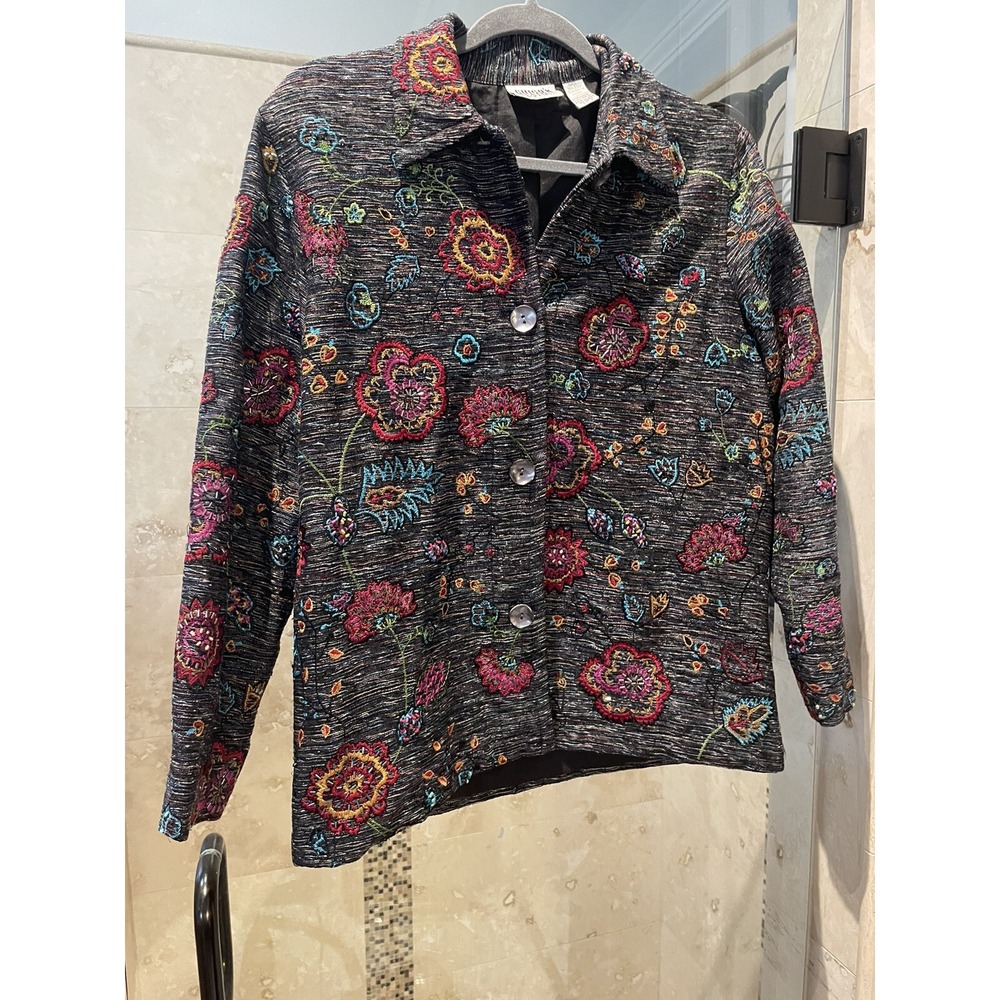 Chico's Size 0 Small Jacket Embroidered Beaded Colorful Boho Silk Blend Coat